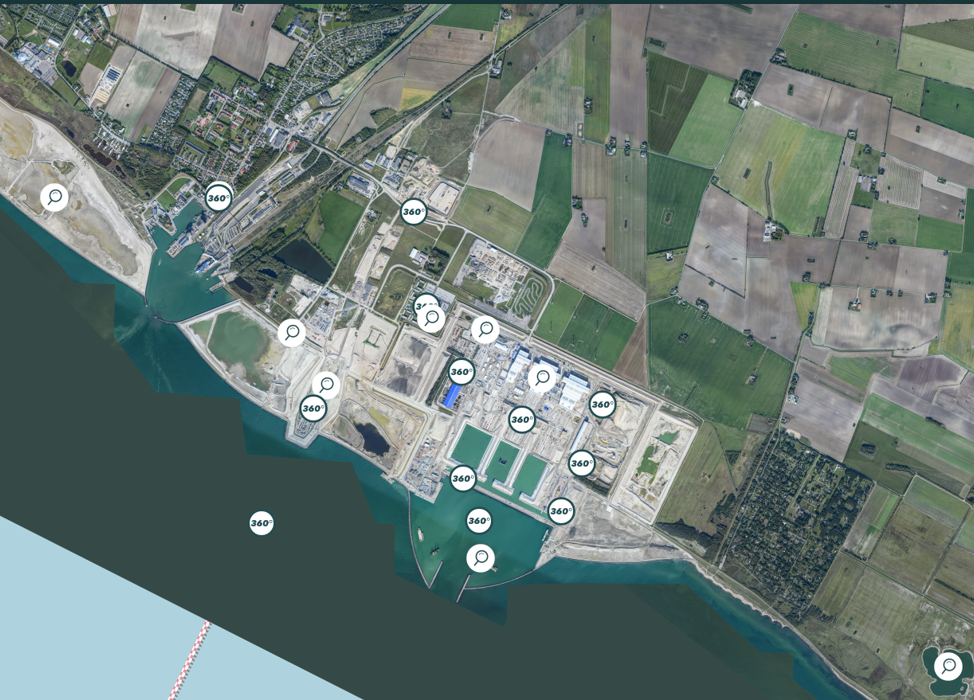 Grafik af det interaktive kort der viser bullets fra vores byggeplads og vores naturtiltag