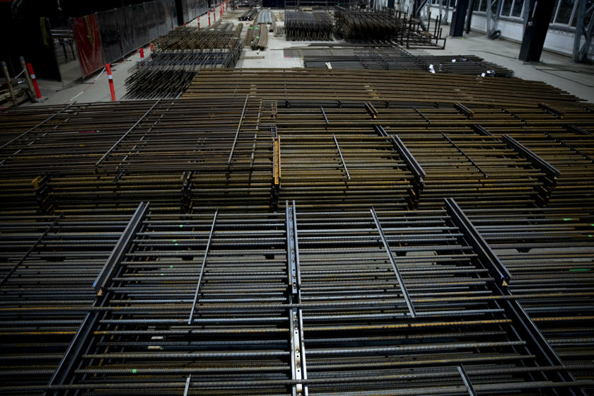 Finished reinforcing steel mats in the panel factory.