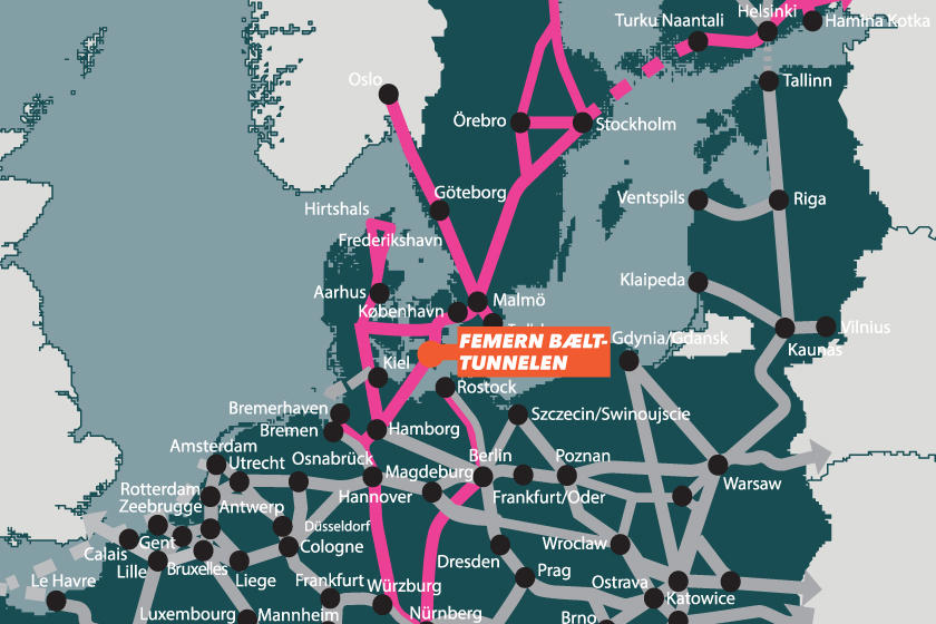 Kort over det europæiske transportnetværk
