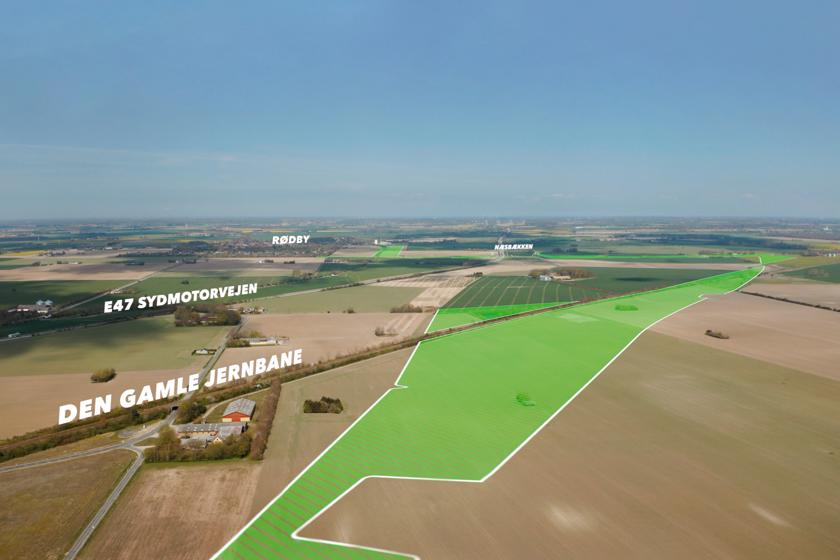 Overview image with drawn graphics showing where we are implementing new nature in connection with the Fehmarnbelt construction.